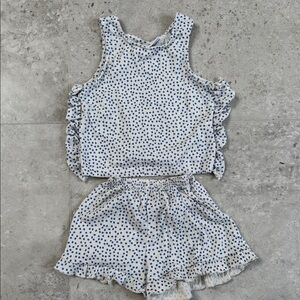 Zara White and Blue Polka Dot Ruffle Tank and Shorts Set size 5-6